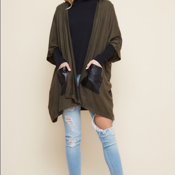 ❤️LAST! Olive Hooded Poncho Cardigan w/Pockets! - Picture 6 of 6